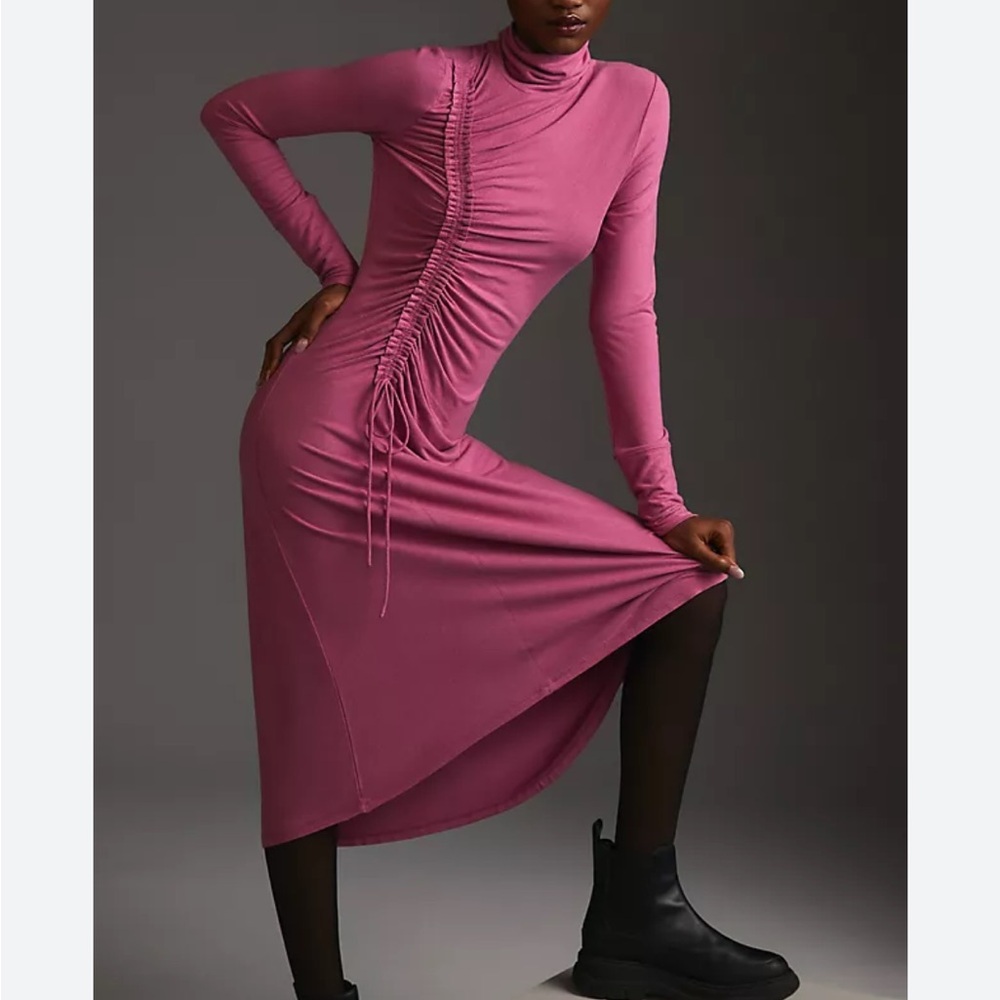 New Daily Practice by Anthropologie Ruched Midi Dress Jersey Knit Pink Rose